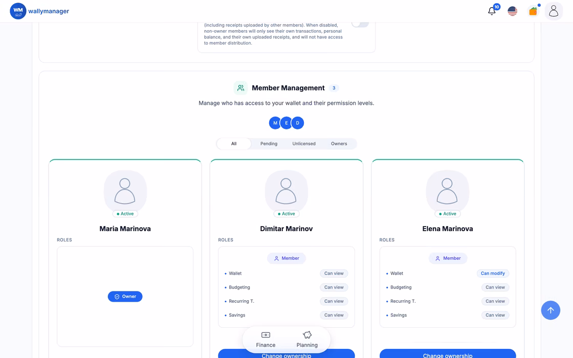 Wallet members and permissions (Premium)